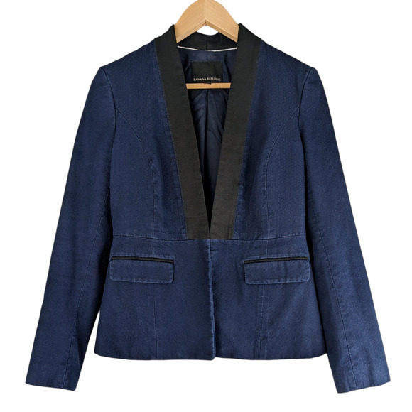 BANANA REPUBLIC Denim Tuxedo Blazer Size 2 - Picture 2 of 11